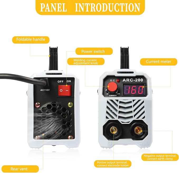 Mini Welder Machine 110V ARC200 Stick Welder Electric Welding Machine, Welding Electrode Holder Slag Hammer Home DIY 110V