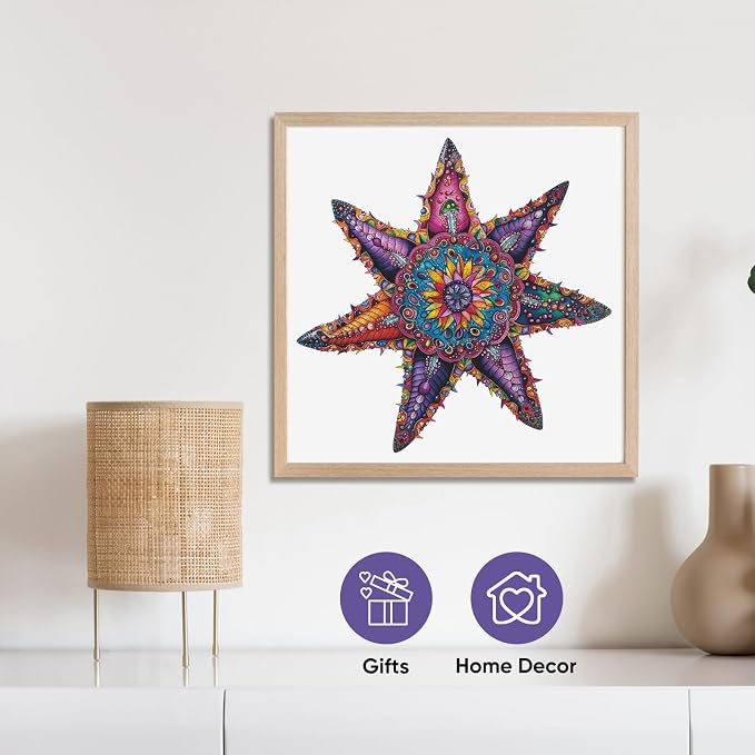 Qiuenisray Wooden Puzzles for Adults, Starfish Ocean Jigsaw Puzzles | 200 Pieces, FSC Certified Unique Shape Animal Adult Puzzles, Unique Wood Puzzle, Best Gift for Family Game 14.3x14.3 in