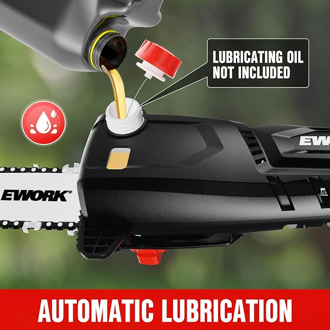 EWORK Electric Pole Saws for Tree Trimming 20V 8-Inch Cordless Pole Chainsaw, Extension to 14.8-Ft, 4-Angle Adjustable Head, Tool-Free Tensioning with 2x2.0Ah Battery & Fast Charger