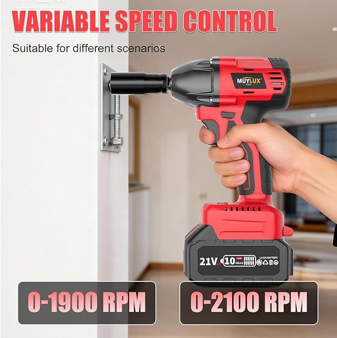 4.0Ah Battery Cordless Impact Wrench, Brushless 1/2 Impact Gun, 320Ft-lbs(430N.m) 20V High Torque Power Impact Driver, Electric Impact for Car Home, Red