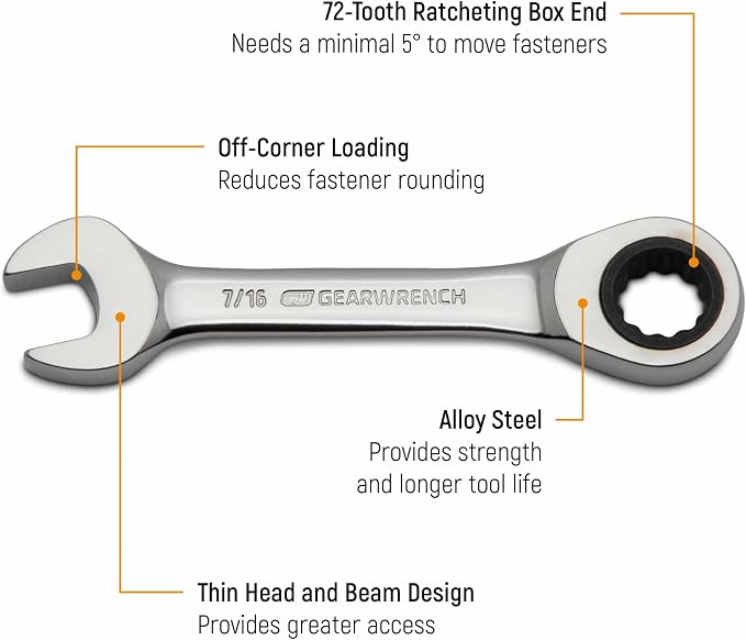 GEARWRENCH 14 Pc. 12 Point Stubby Ratcheting SAE/Metric Combination Wrench Set - 85206 (Pack of 10)