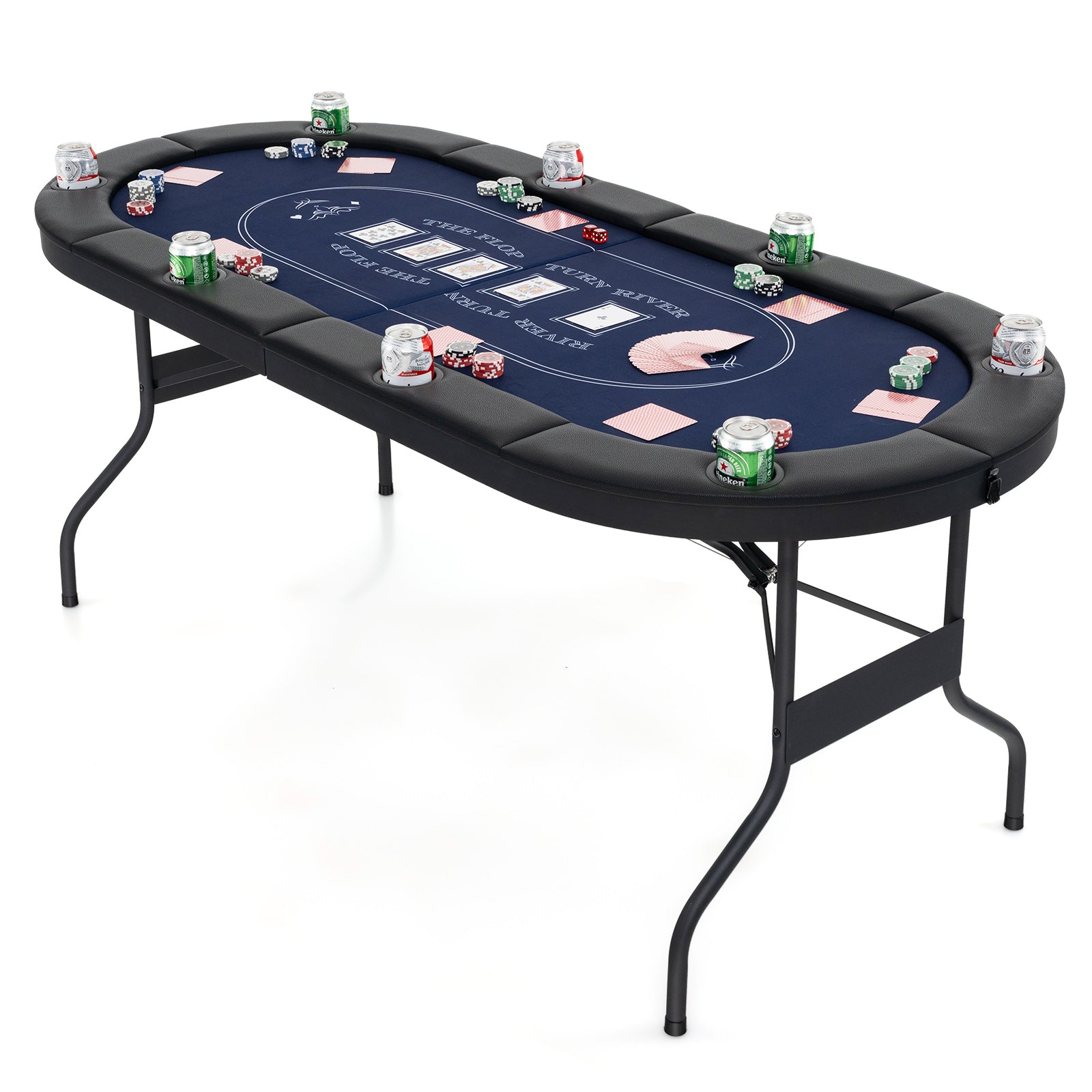 72 Inch Foldable Poker Table for 8 Players Portable Oval Card Board Game Table