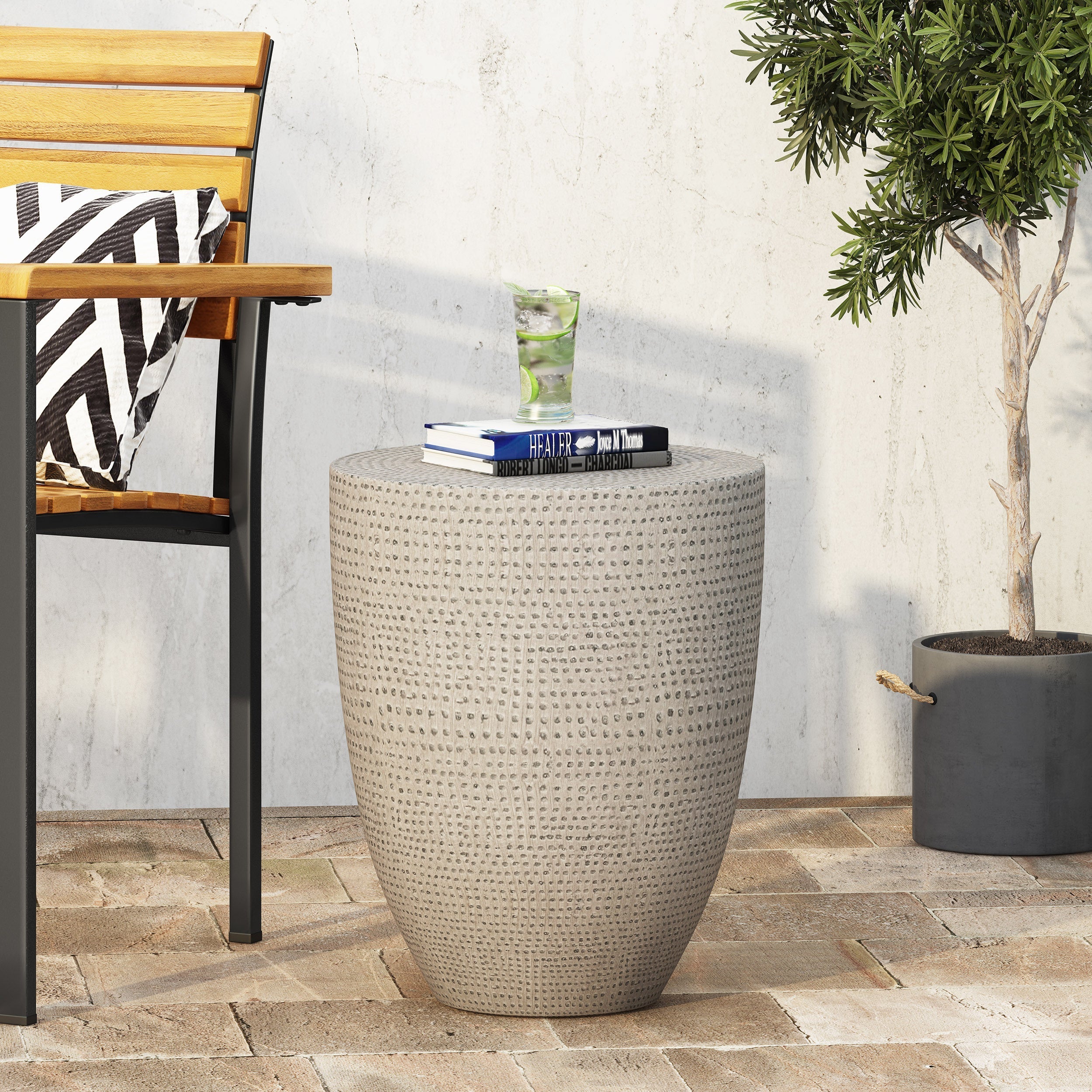 Modern Outdoor Lightweight Concrete Side Table with Natural Finish