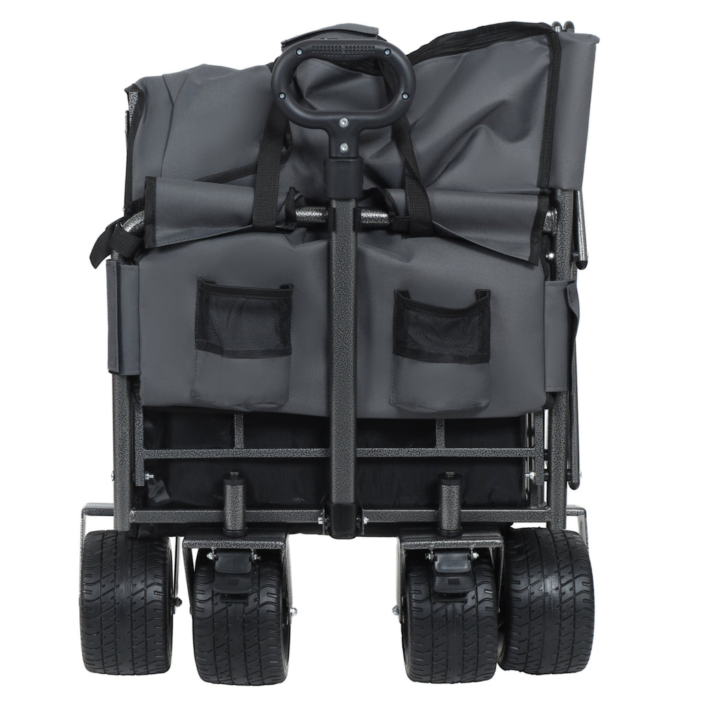 3-in-1 Convertible Folding Wagon Cart with Bench Seat & Storage