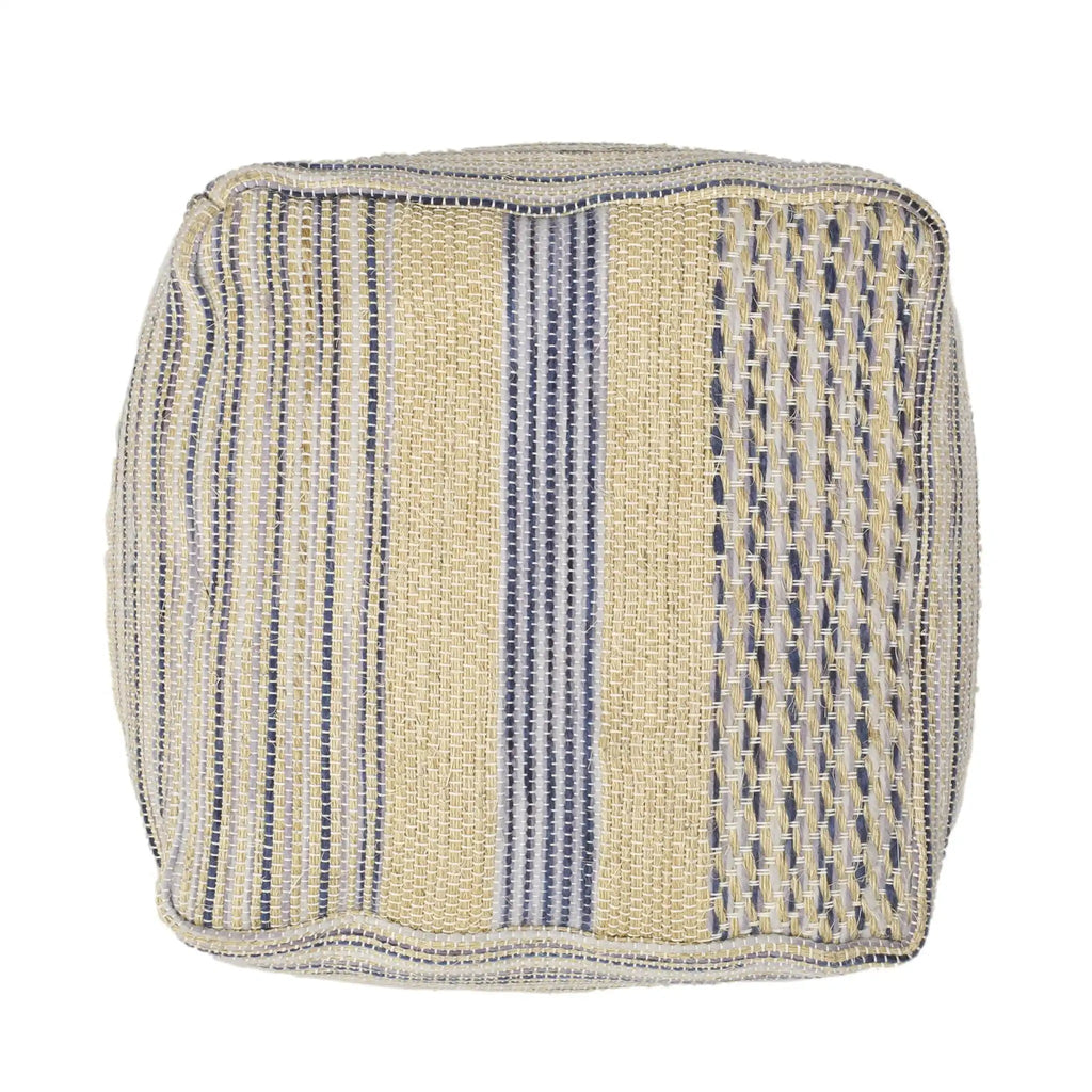 Western Handcrafted Fabric Pouf Durable Natural and Blue