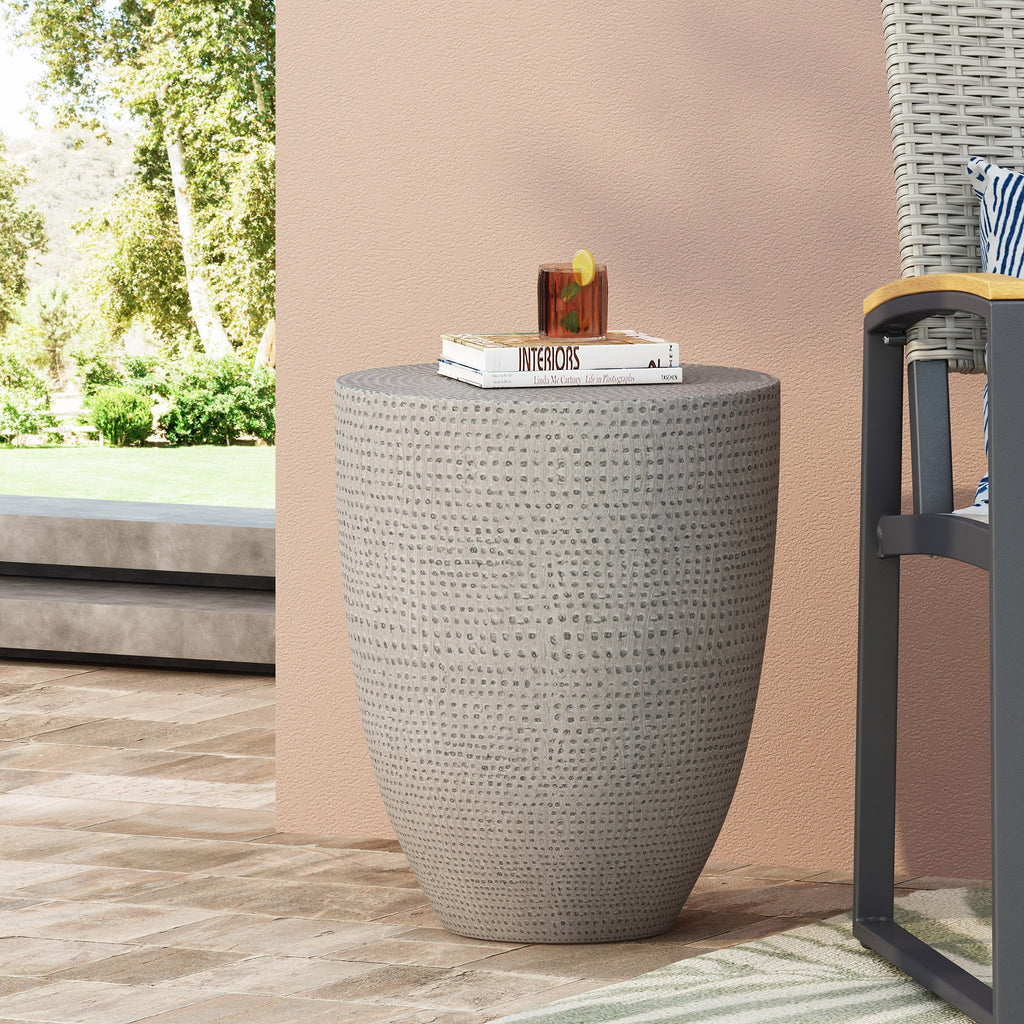Modern Outdoor Lightweight Concrete Side Table with Natural Finish