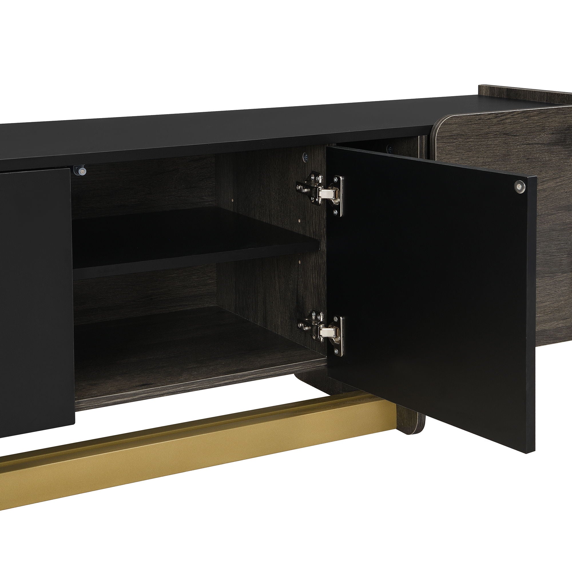 TV Stand With 1 Drawer, 2 Cabinets And Adjustable Shelves