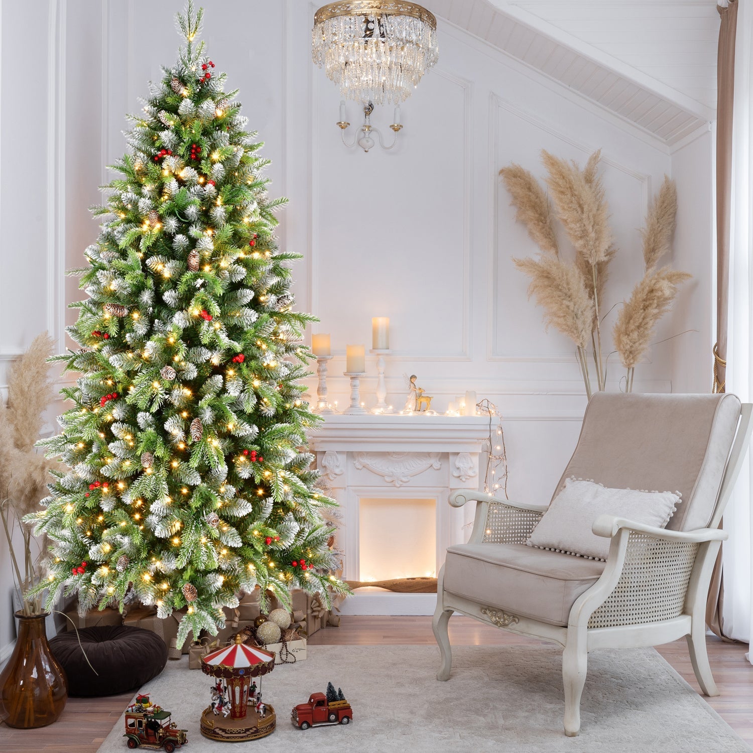 6ft Pre-Lit Artificial Christmas Tree with 380 Warm White LED Lights