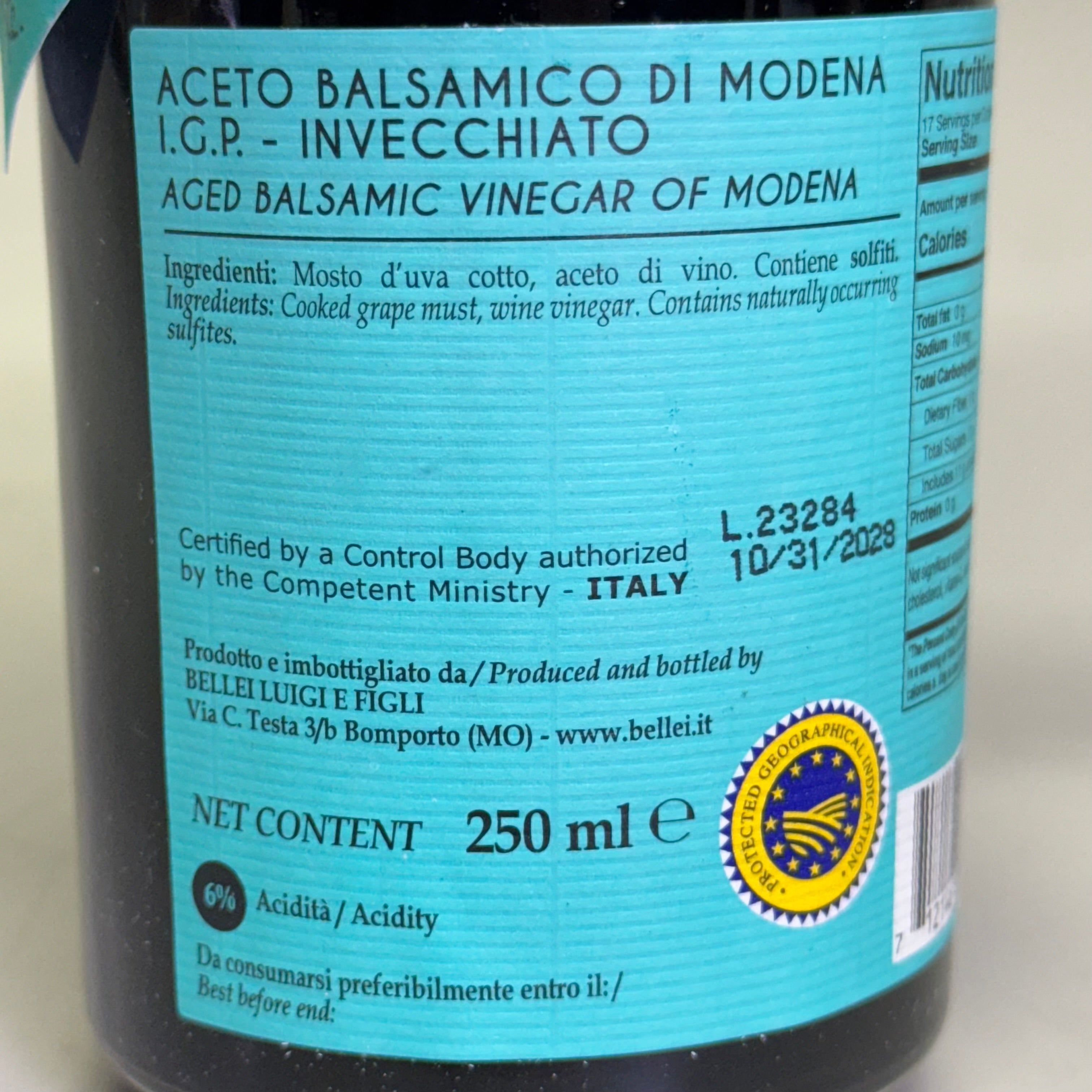 BELLEI Aged Balsamic Vinegar of Modena 8.45 fl oz, Precious Blue BB:10/28