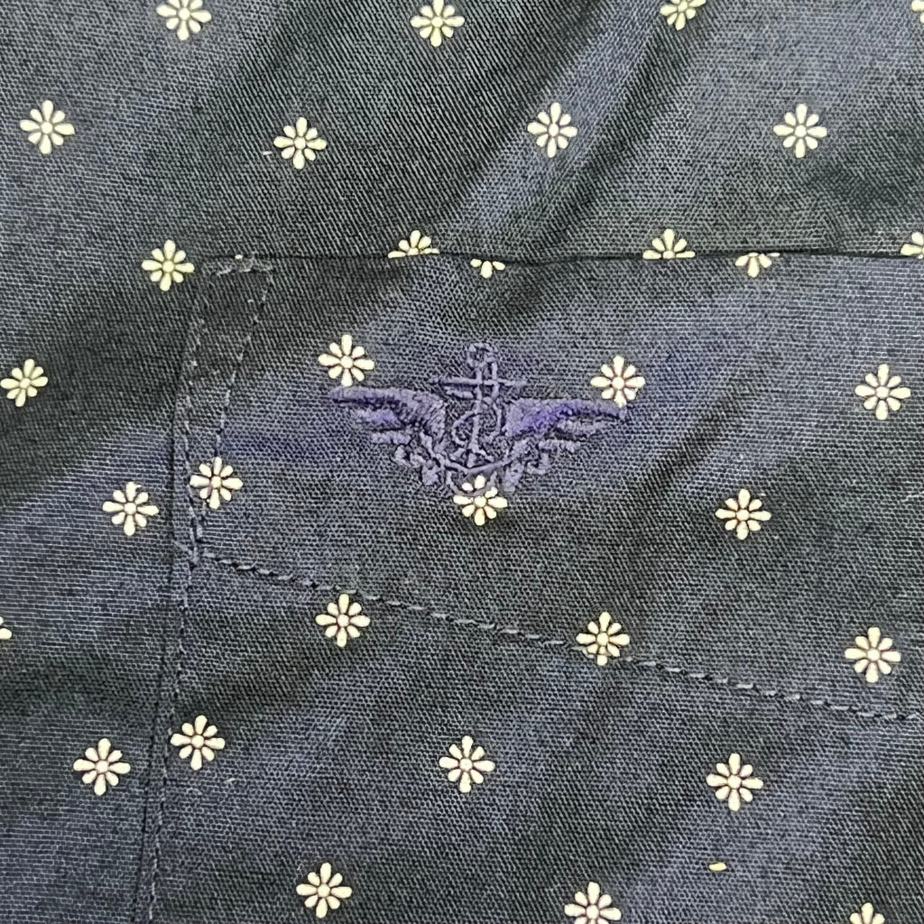 DOCKERS Stain Defender Button Up Shirt Daisy Pattern Men's Sz XXL Navy Blue