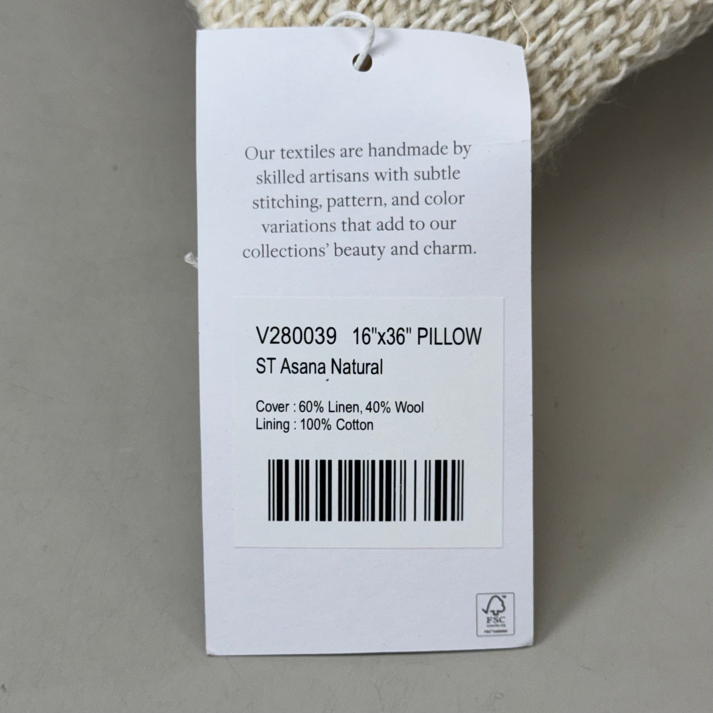 VILLA 16"x36" ST Asana Decorative Throw Pillow in Natural