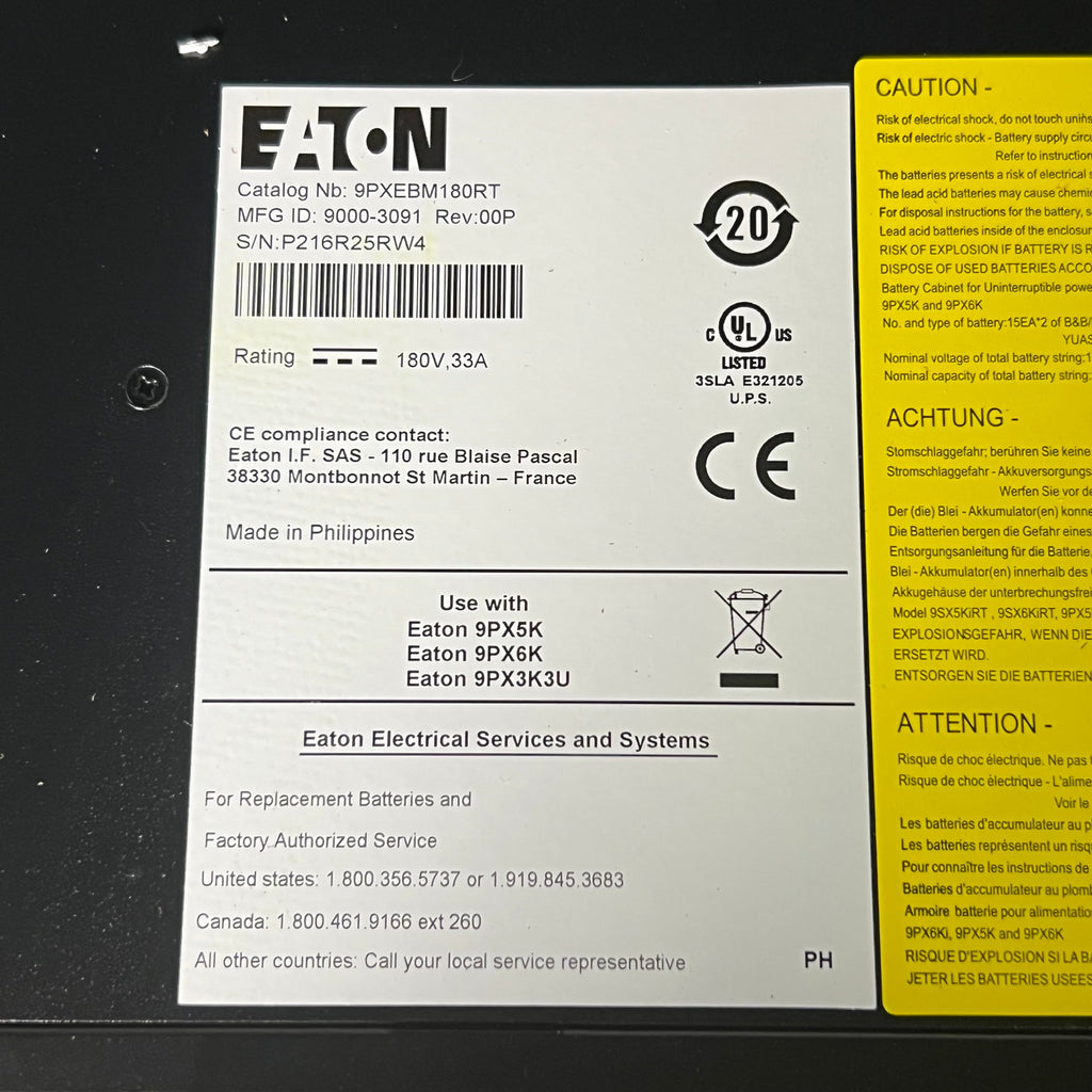 EATON Extended Battery Module 180V 9PXEBM180RT (New Other, Distressed Box)