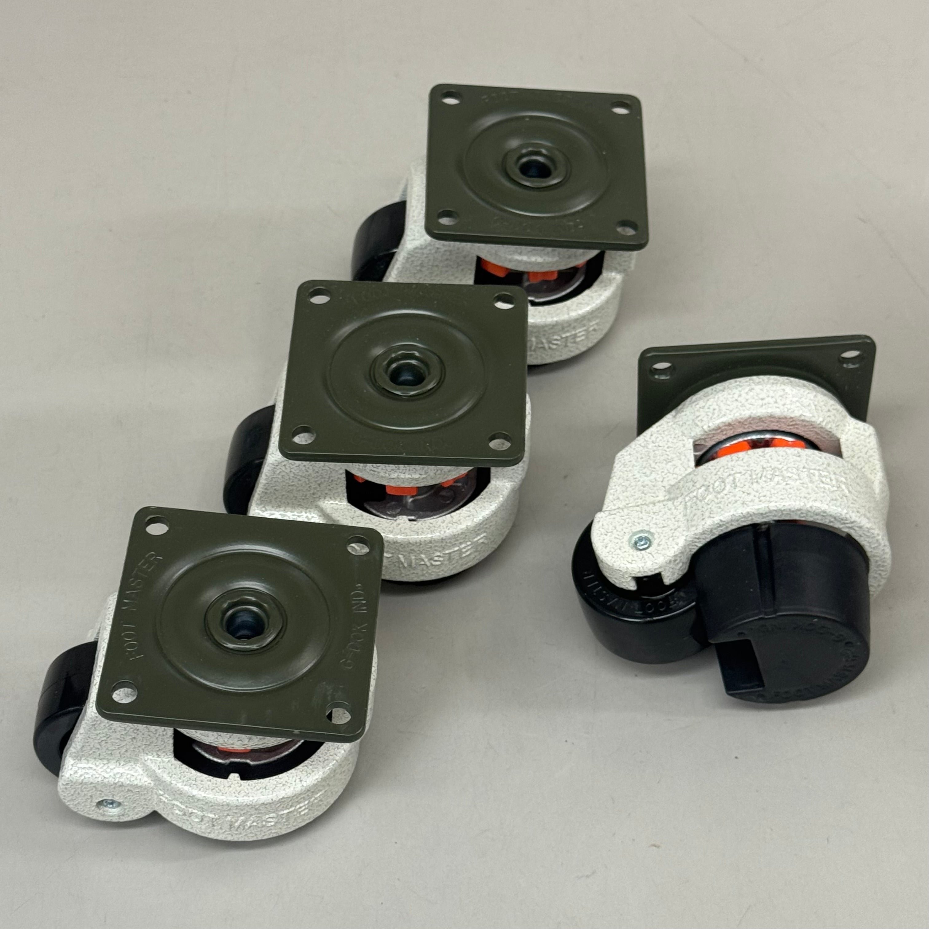 FOOT MASTER (4 Wheels) Plate Caster Mounting Swivel Wheel Set 3 1/4" Mounting HT, 2" Wheel Dia Marble/ Green