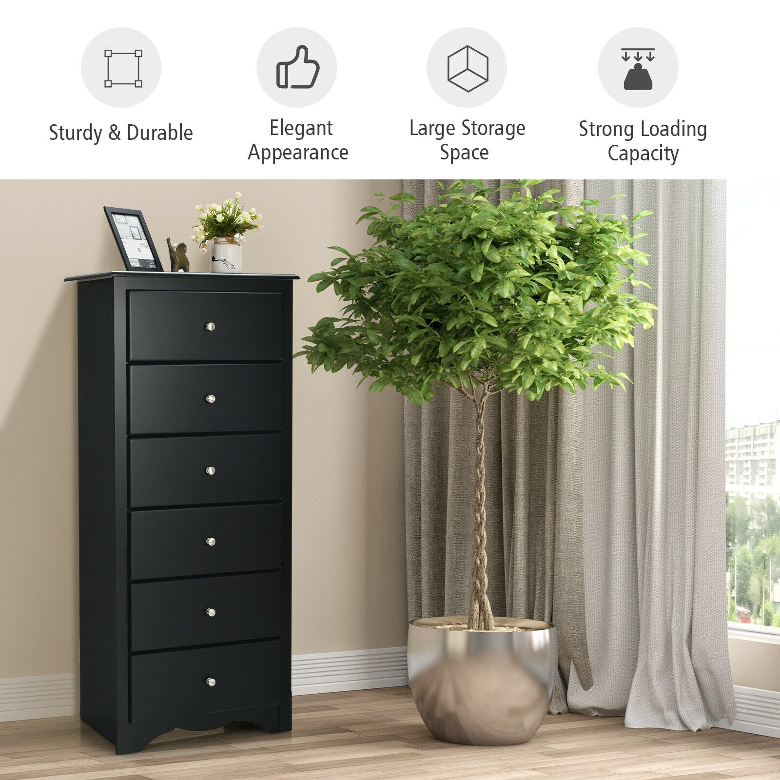 6 Drawers Chest Dresser Clothes Storage Bedroom Furniture Cabinet