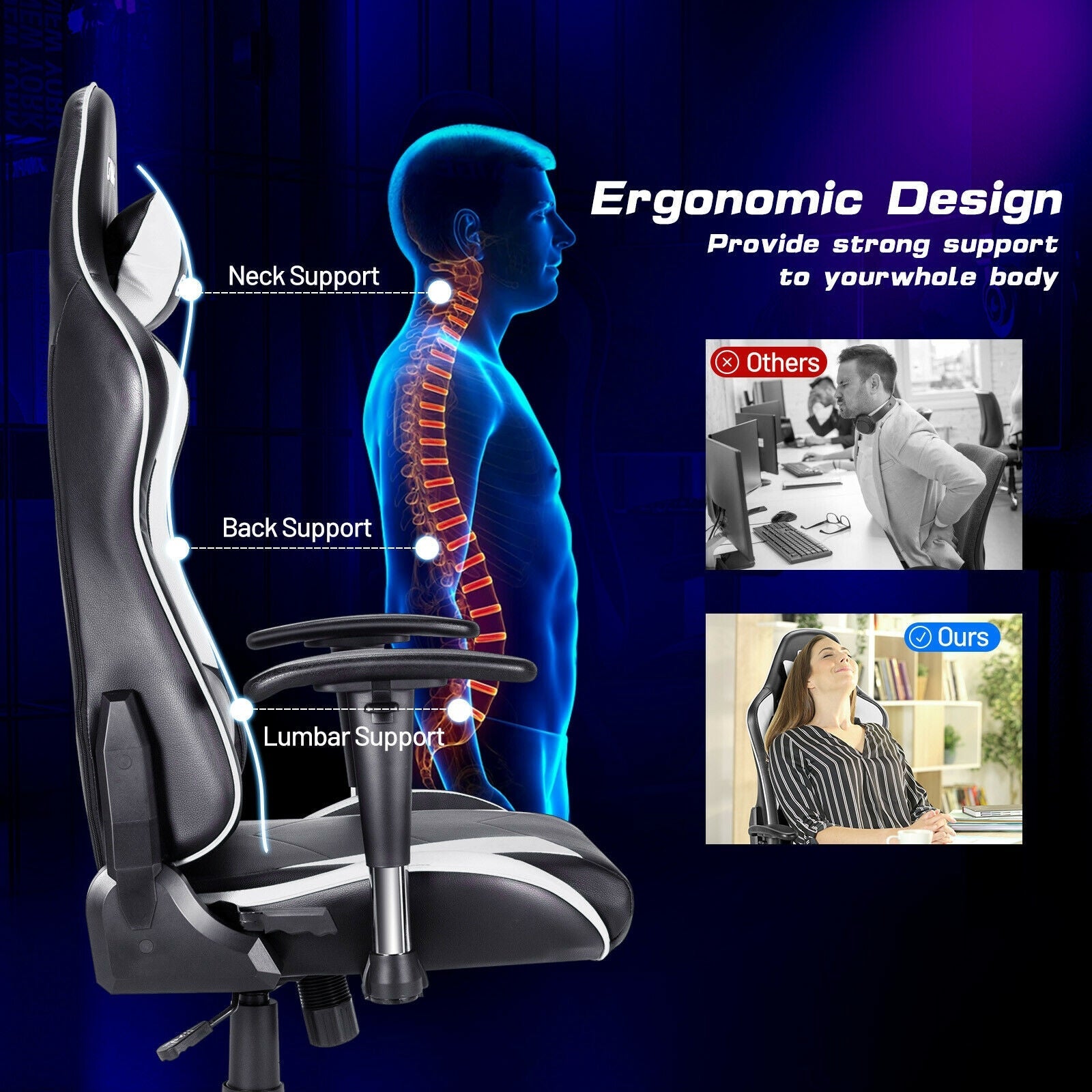 Gaming Chair Adjustable Swivel Racing Style Computer Office Chair