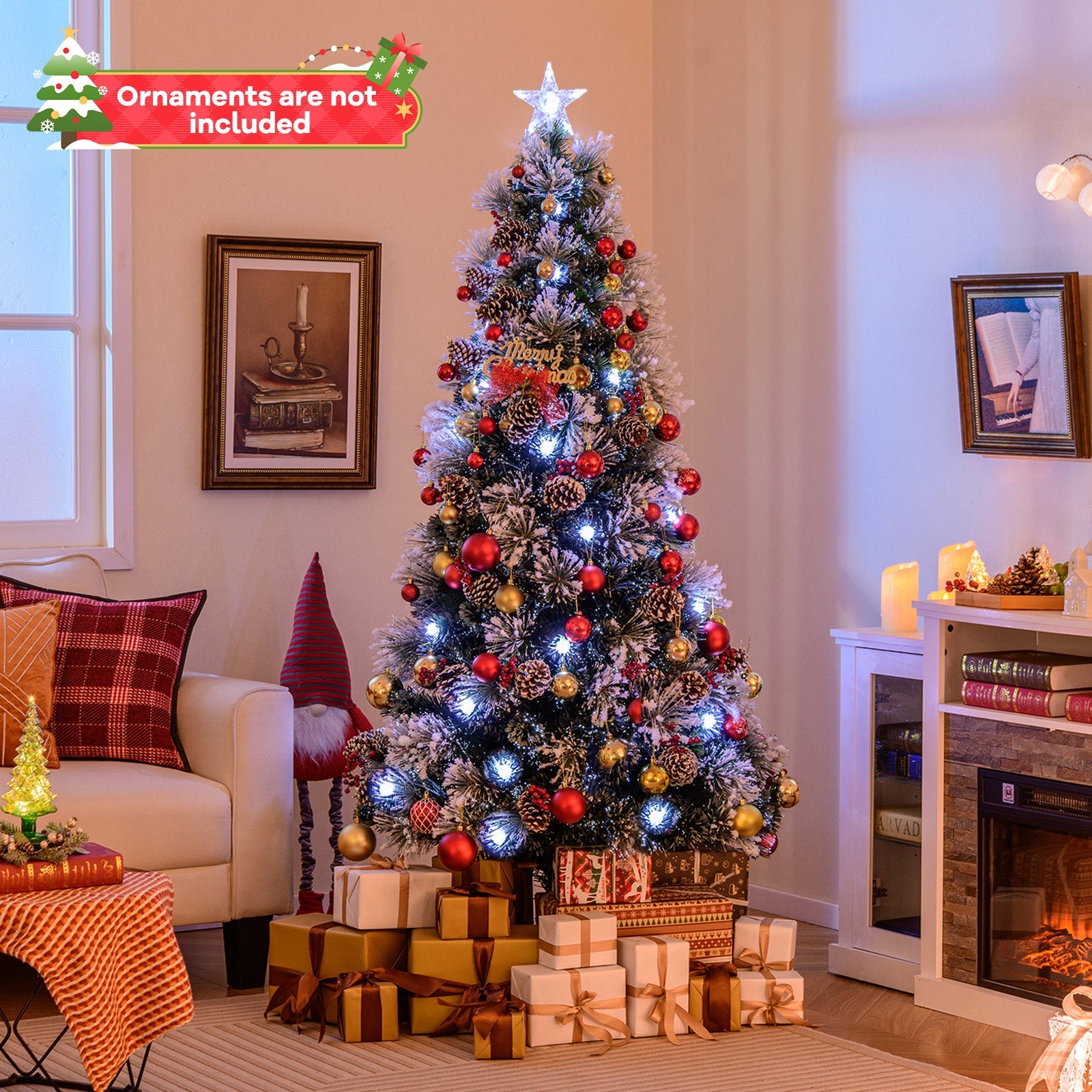 7 FT Flocked Christmas Tree with 8 Lighting Modes