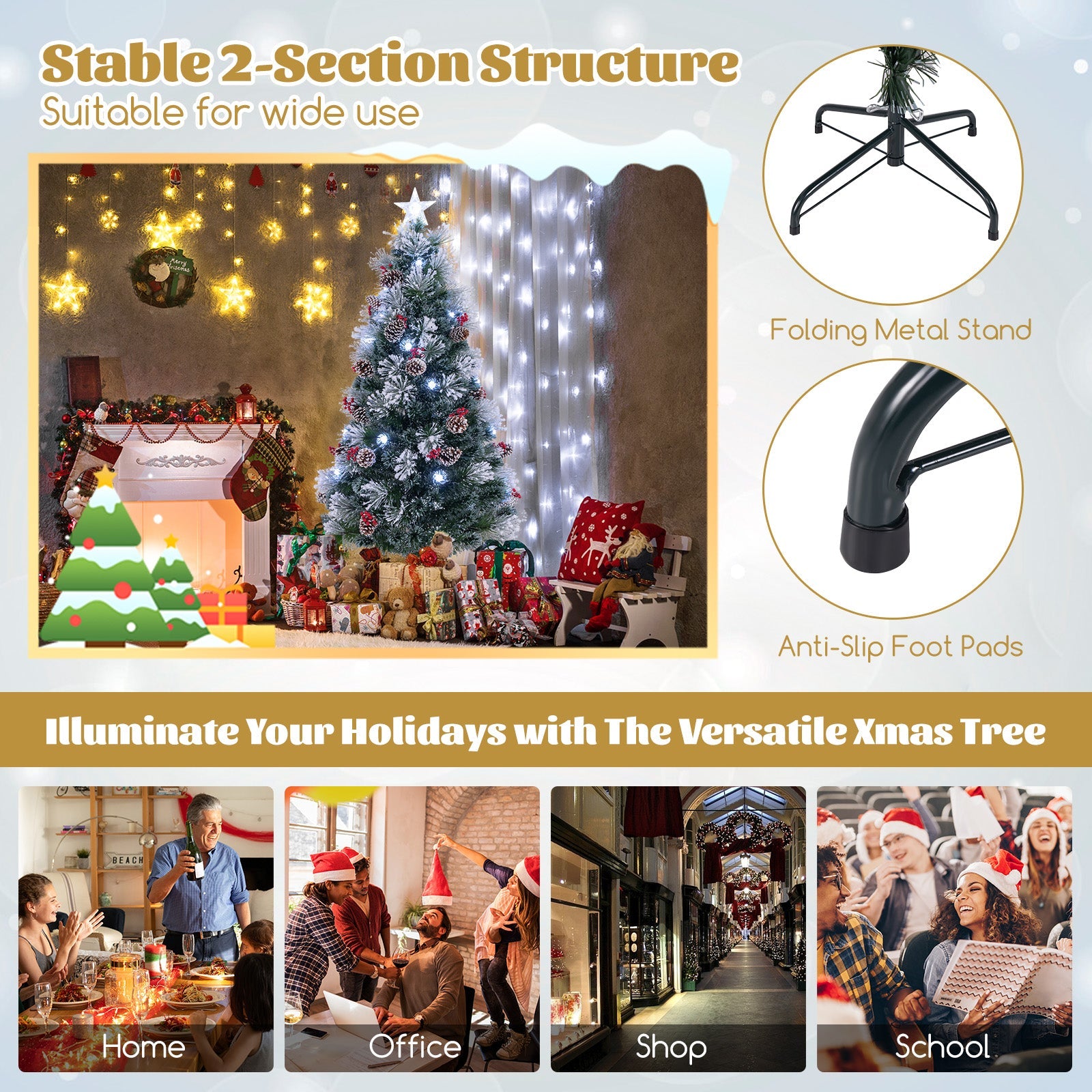 7 FT Flocked Christmas Tree with 8 Lighting Modes