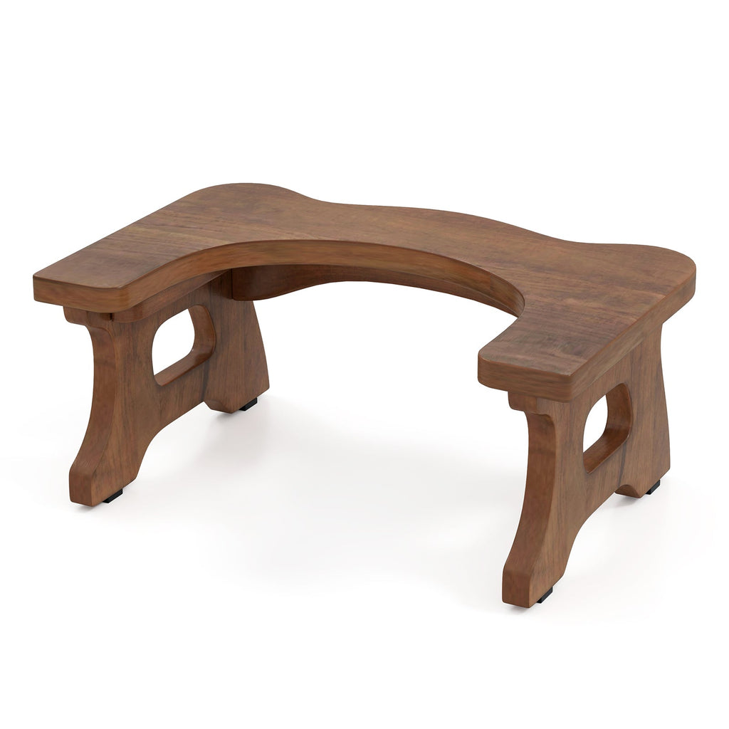 7 Inch Teak Wood Toilet Stool with Non-slip Foot Pads for Bathroom