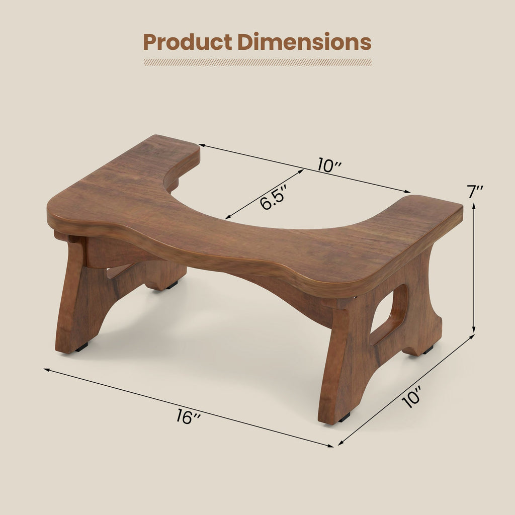 7 Inch Teak Wood Toilet Stool with Non-slip Foot Pads for Bathroom