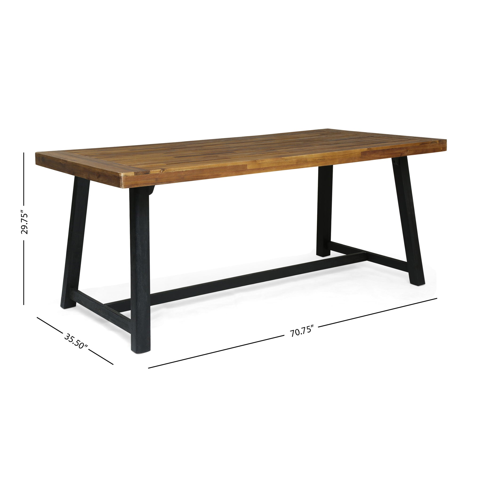 Outdoor Dining Set Acacia Wood Table with 6 Rattan Iron Chairs - Black / Natural / Gray