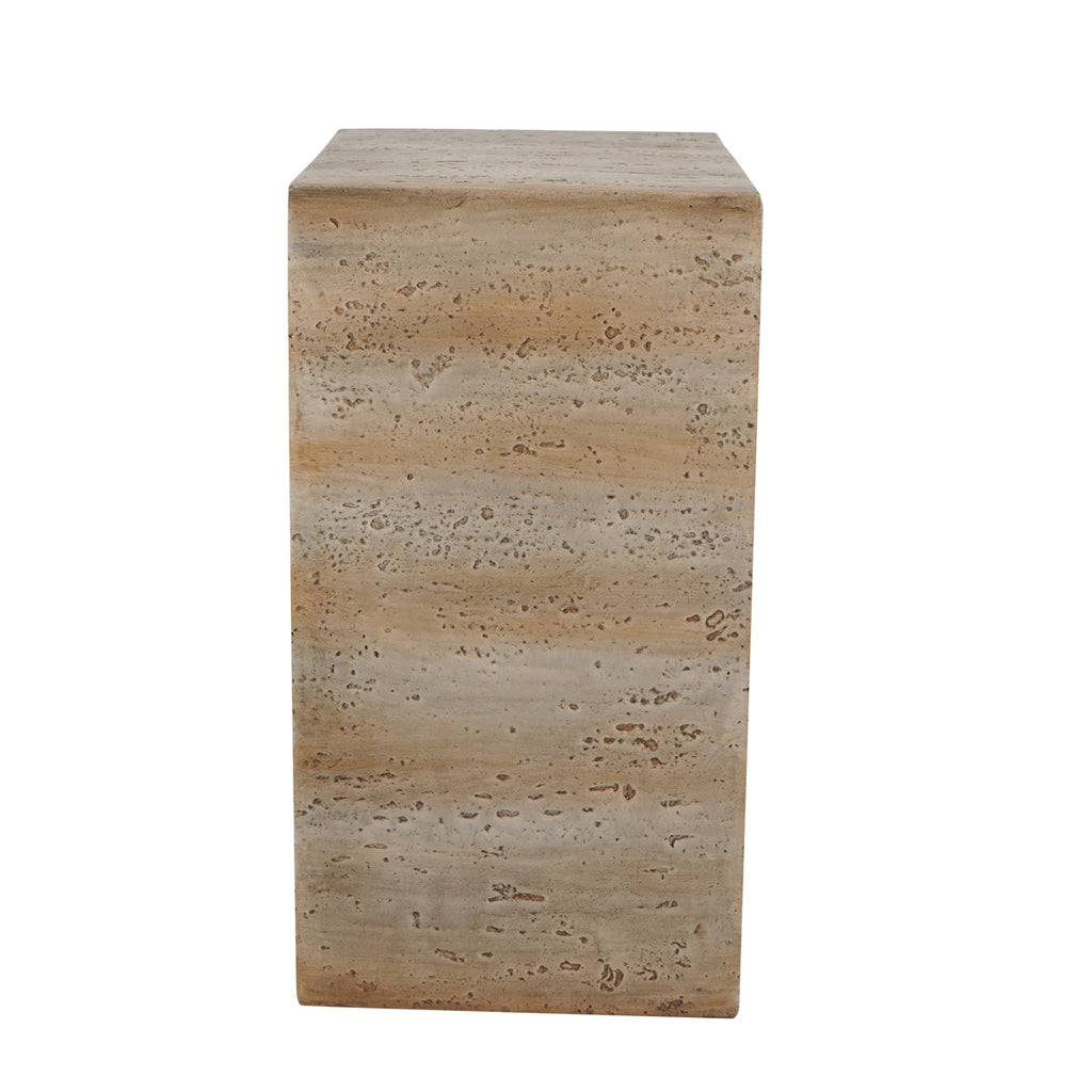 16.3x12.2x22.6 Modern Sculptural Arched Side Table with Faux Travertine Finish