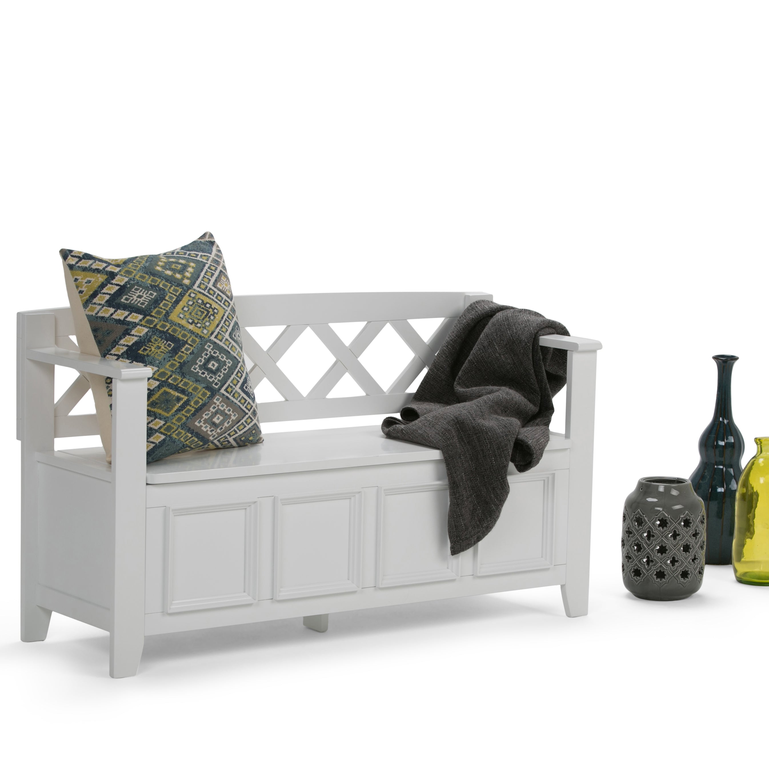 Amherst Solid Wood Entryway Storage Bench in White