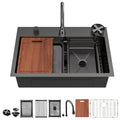 Drop In Waterfall Kitchen Sink With Pull-Out Faucet & Cup Washer