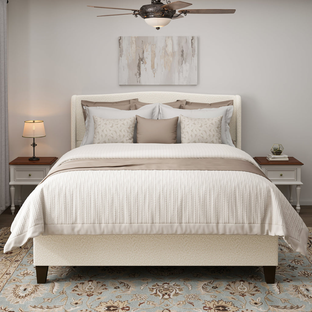 King Size Bed Frame with Upholstered Teddy Velvet Headboard