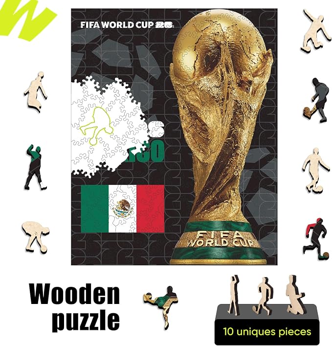 FIFA Mexico Poster Wooden Puzzle for Adult, 200 Pieces Irregular Shape Puzzle, 5MM Thick,Creative Collectible Gift for Fans, Officially Licensed Product, 9.3 x 12