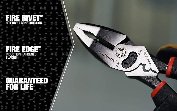 Southwire Sidecut Plier 9-Inch Combination Tool - Delivers Maximum Precision Cuts & Versatile Functionality - Reamer, Stripper, Crimper, Bolt Shear - Fire Rivet Construction