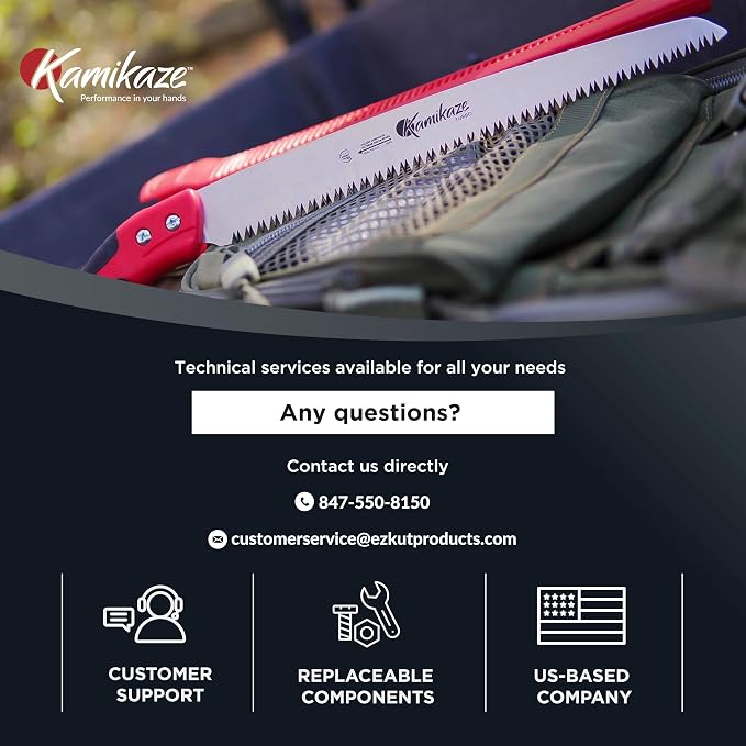 EZ Kut Kamikaze Straight Blade Pruning Saw – 18" Heavy Duty SK5 Carbon Steel – Japanese Pull-Cut Technology – Ergonomic Anti-Fatigue Grip – Tree Trimming Hand Saw with Scabbard