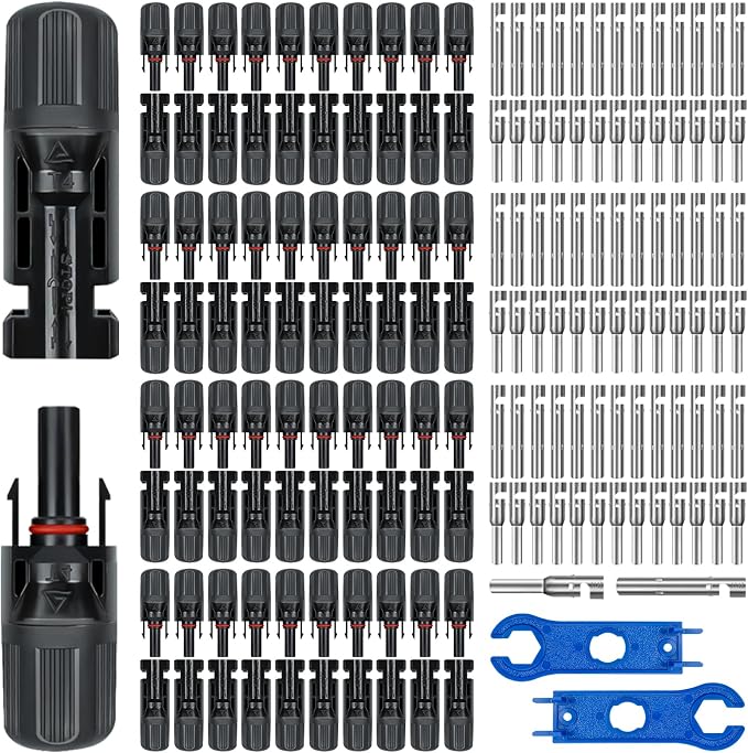80PCS Solar Connectors, 40 Pairs IP67 Waterproof Solar Panel Connectors with 2 Spanners, Suitable for Solar Wire 14-10 awg.(Without Solar Crimper)