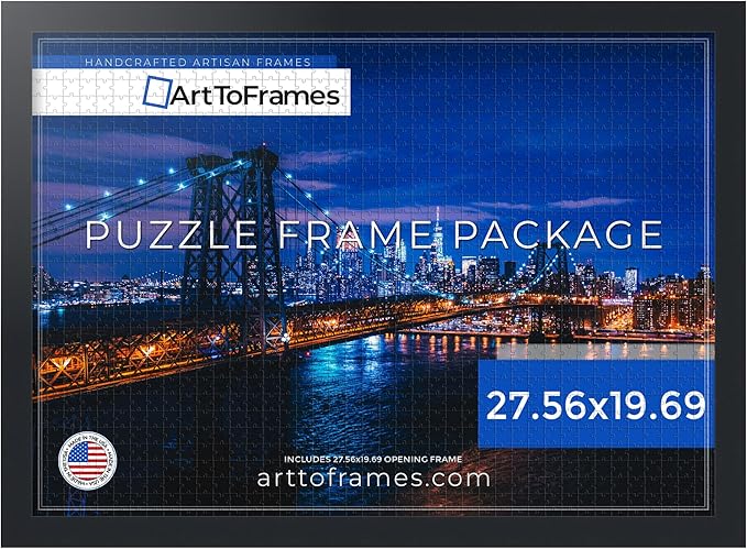 ArtToFrames Puzzle Frame for Buffalo Games 1000 Piece Jigsaw Puzzles, 27.56x19.69 Inch (70x50 cm), Soft Black Engineered Wood with Economy Acrylic, Ready to Hang Puzzle Display