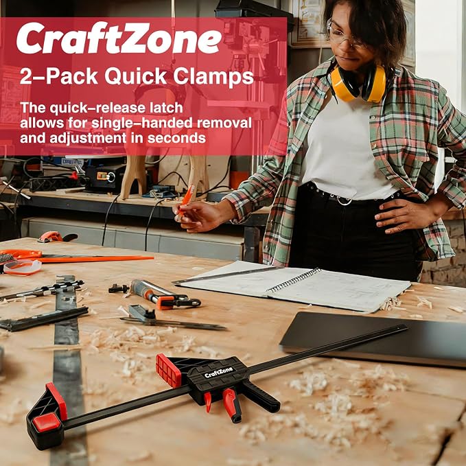Bar Clamps Wood Clamps for Woodworking 24" One Hand Clamp/Spreader - 2-pack Quick Clamps E-Z Hold Bar Clamps Set F Clamp with 300 lbs Load Limit Medium Duty