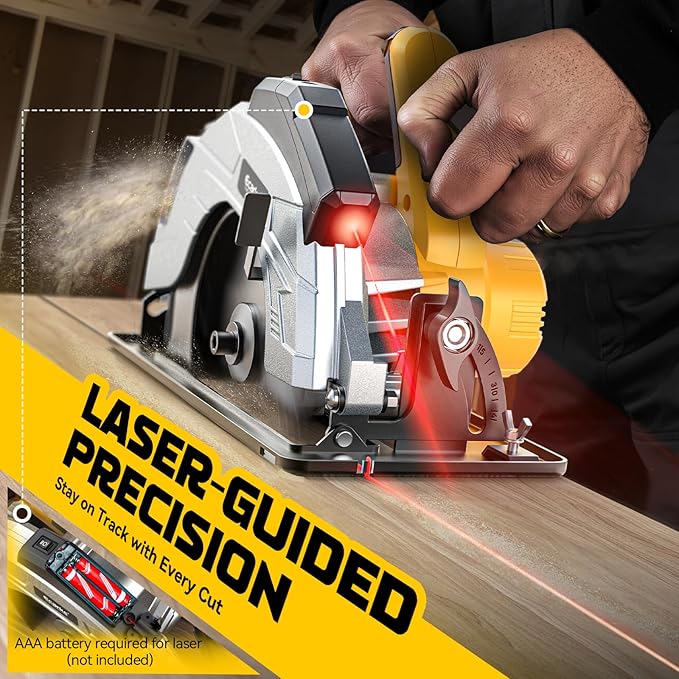 Ecarke 7-1/4" Cordless Circular Saw, Compatible with DeWalt 20V Battery (Bare Tool), 5000 RPM Electric Circular Saw with Laser Guide, 2 Blades (24T & 40T), 0–45° Bevel, 2-1/4" Cutting Depth