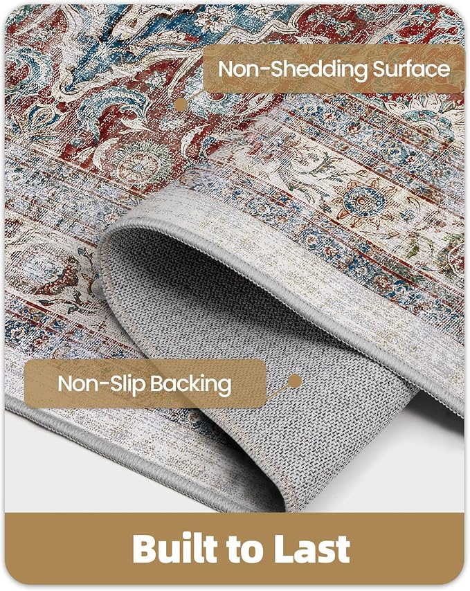 Color&Geometry Vintage Kitchen Rugs Sets of 3, Machine Washable 4mm Ultra Thin Stain Resistant Kitchen Floor Mats, Non Slip TPE Backing Runner for Sink,Hallway,Laundry,Entryway (2x3+2x5+2x7)