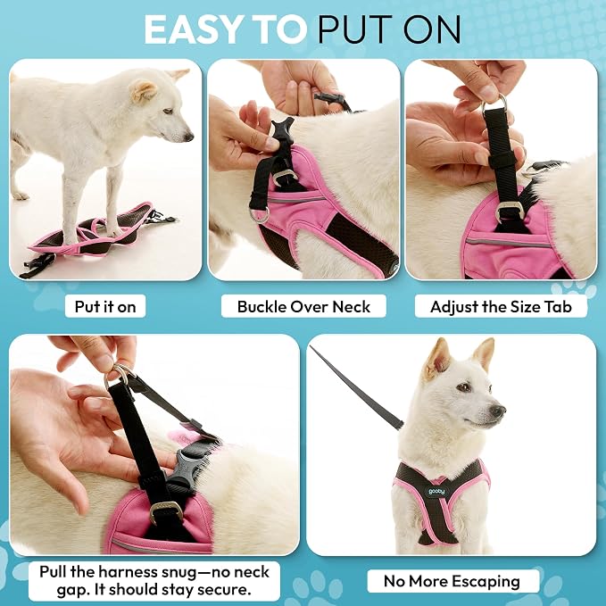 Gooby Escape Free Easy Fit X Step-in Dog Harness, Flamingo Pink, X-Large | Patented escape-free, tightens on back-out; Choke-free X-frame + V-neck; Quick-release buckle; Reflective trim