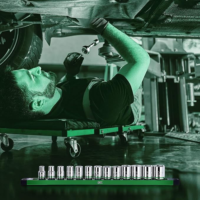 SK 3/8" Drive Socket Set, Metric Sockets, 13-Piece 8-20mm | SuperKrome Finish, Premium CR-V Steel, with Aluminum Socket Organizer