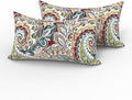 LVTXIII 2 Pack Outdoor Lumbar Pillows 12x20 Inch with White Piping, Fade Resistant Support Throw Pillows with Inserts for Patio Furniture, Sofa, Chair, Vibrant Paisley