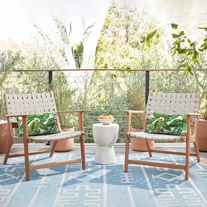 LVTXIII 2 Pack Outdoor Lumbar Pillows 12x20 Inch with White Piping, Fade Resistant Support Throw Pillows with Inserts for Patio Furniture, Sofa, Chair, Lush Leaf Jungle