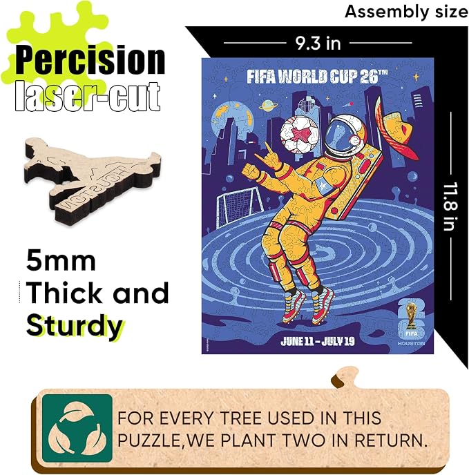 FIFA World Cup 2026 City Puzzle Houston City Poster - Wooden Puzzle for Adult, 200 Pieces Unique Shape Puzzle, 5MM Thick, Creative Collectible Gift for Fans, Officially Licensed Product, 9.3x11.8''