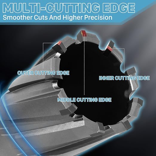 KEENTECH 14-PC Carbide-Tipped Annular Cutter Set, 7/16" to 1-1/16" Cutting Diameter, 1-3/8" Cutting Depth, 1/4" Weldon Shank Mag Drill Bits Kit, 3pcs Pilot Pins& 1pc Hex Wrench Included