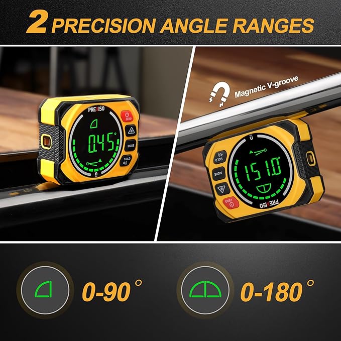 PREXISO 3-in-1 Digital Angle Gauge Magnetic with Laser Level, Rechargeable Digital Level with Wall Mount Base, 0-90° & 0-180° Range, Angle Finder with Cross Line for Woodwork, Saw, Hanging Frames