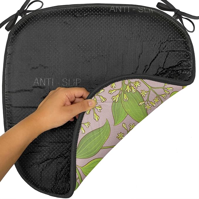 Lunarable Cinnamon Chair Seating Cushion Set of 8, Plantation Floral Pattern on a Plain Background, Anti-Slip Seat Padding for Kitchen & Patio, 16"x16", Yellow Green Olive Green