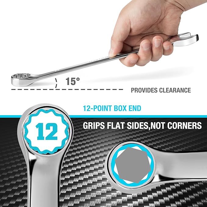 DURATECH 22mm Combination Wrench, Metric | CR-V Constructed, Mirror Polish, 12-Point, 15-Degree Offset