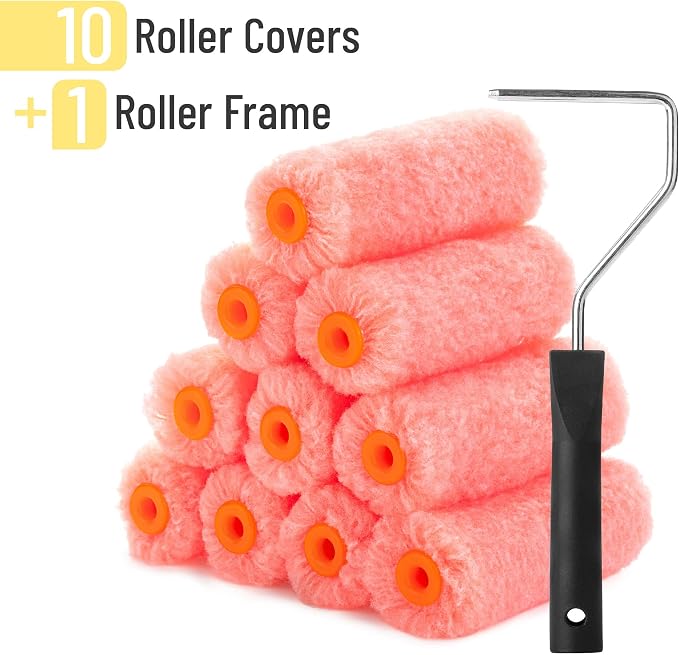 Bates- Paint Rollers, 4 inch Paint Roller with 10 Covers, Wall Painting Tool