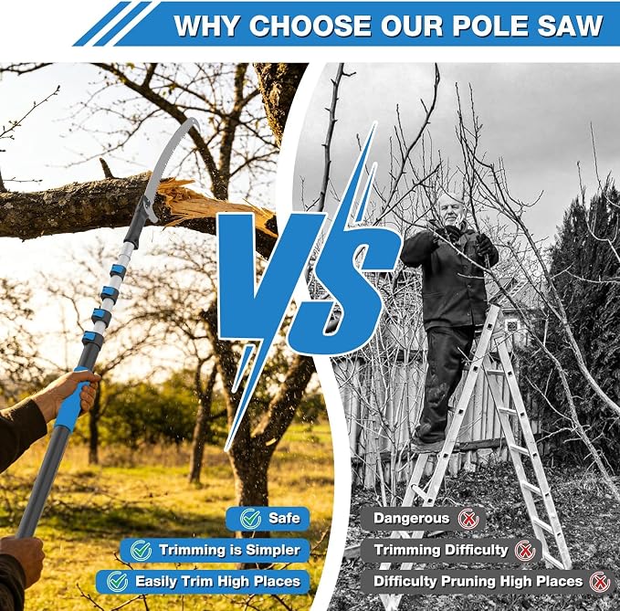 Manual Pole Saw for Tree Trimming, 18FT Reach Telescoping Extension Pole Tree Pruner with 24" Blade, Hand Pole Saw for Cutting High Branches, Detachable Pruning Saw for Garden Yard Maintenance