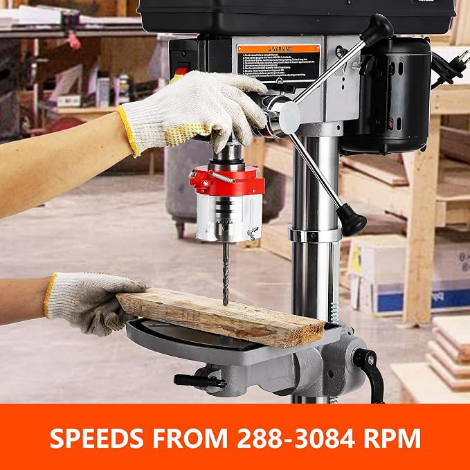 13 in Floor Drill Press, 7.5 Amp 120V, 288-3084 RPM Variable Speed Cast Iron Bench Drill Press, 0-45° Tilting Worktable, Tabletop Drilling Machine for Wood Metal