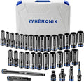 32-Piece 1/2" Drive Impact Socket Set with High-Vis Blue Rings & White Case, Deep SAE & Metric Sockets 10-24mm & 3/8"-1", Cr-V 6-Point Mechanic Tool Set with Extension Bars & Adapters