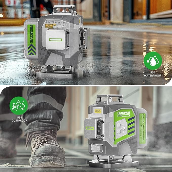 Huepar Pro Laser Level, Self Leveling 4 x 360° Green Cross Line Laser Level Tool, High Accuracy 4D Level Laser for Construction, 8000mAh Rechargeable Li-ion Battery, Remote Controller&Hard Carry Case